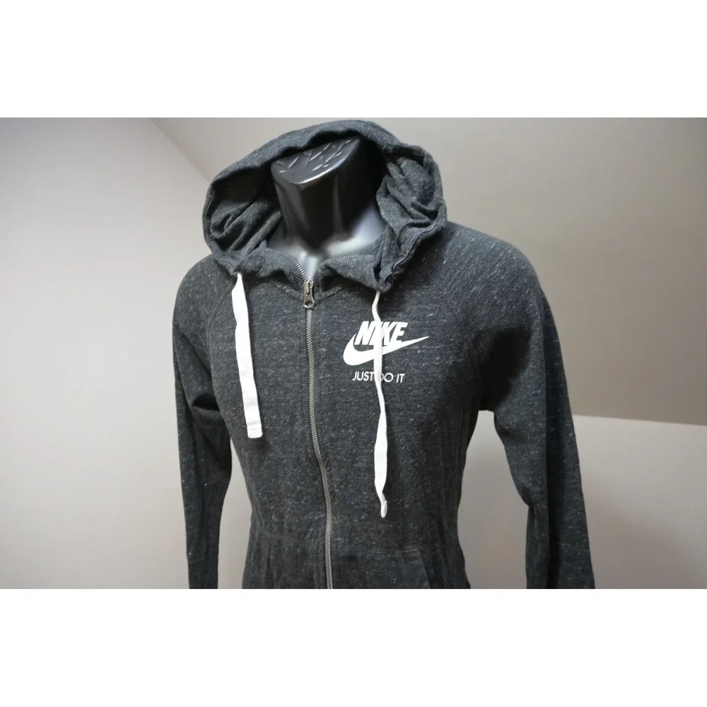Nike Full Zip Hoodie Women Medium Dark Gray Heather Just Do It Athletic EUC